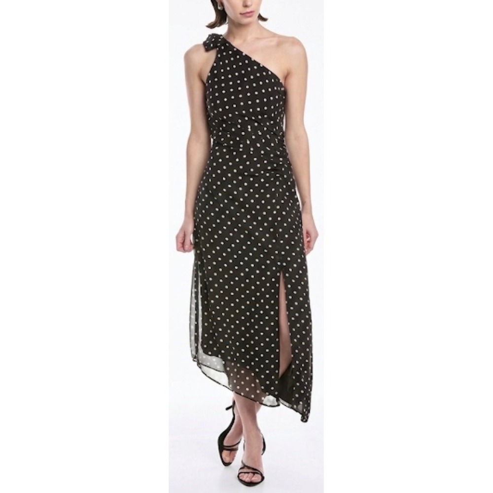 Rachel Rachel Roy Polka Dot One Shoulder Midi Dress Black White Size 8 NWT